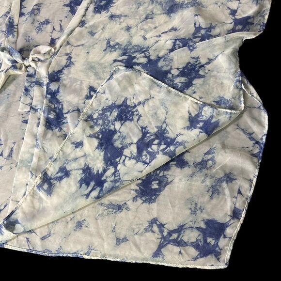 Sonoma Bathing Suit Cover Blue White Geometric Pattern Short Sleeve Sheer One Sz - Picture 6 of 9